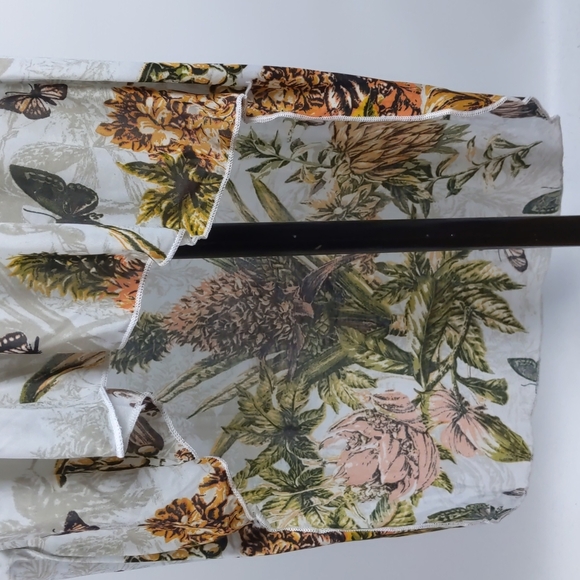 Women's Dress Size Med Cream Orange Butterflies Shirring Maxi High Low Hem Bow - Picture 5 of 10